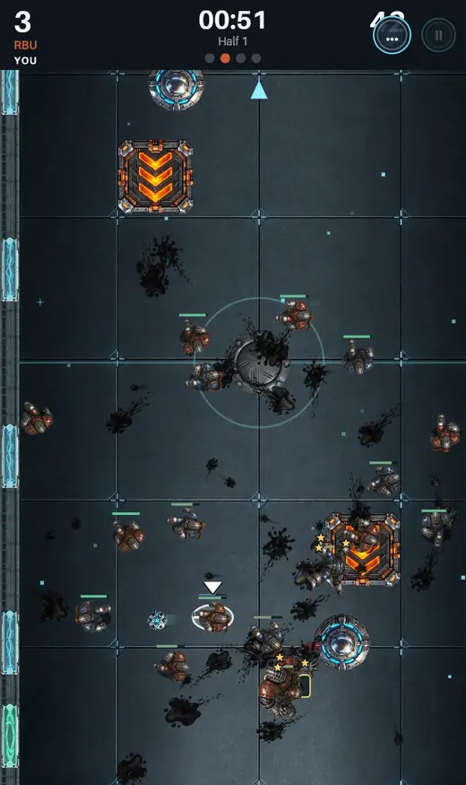 Slagball match on The Arcology: the clean, machine-laid show pitch of a machine city
