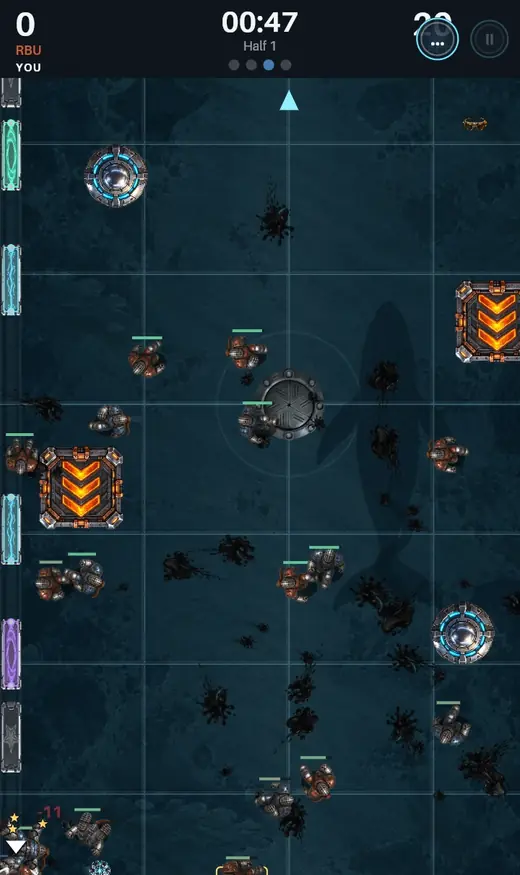 Slagball match on The Glass Trench: armoured players on a glass floor above the dark seabed
