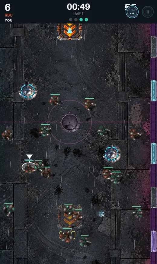 Slagball match on Neon Market: rain and magenta and cyan neon over a wet rooftop floor